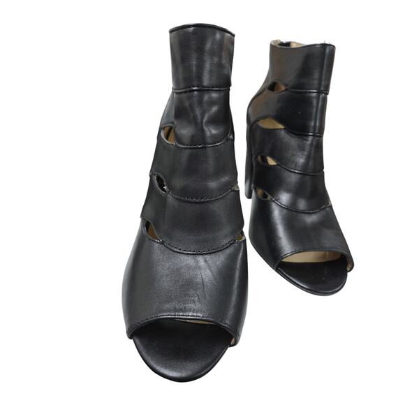 Adrienne Vittadini Black Cutout Peep-Toe Heels 9.5M Leather High Heel Dressy - Picture 2 of 12